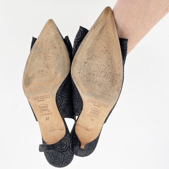 Vintage Jimmy Choo Gray Bow Crystal Pointed Toe Slingback Kitten Heel size IT 37 - Picture 12 of 12